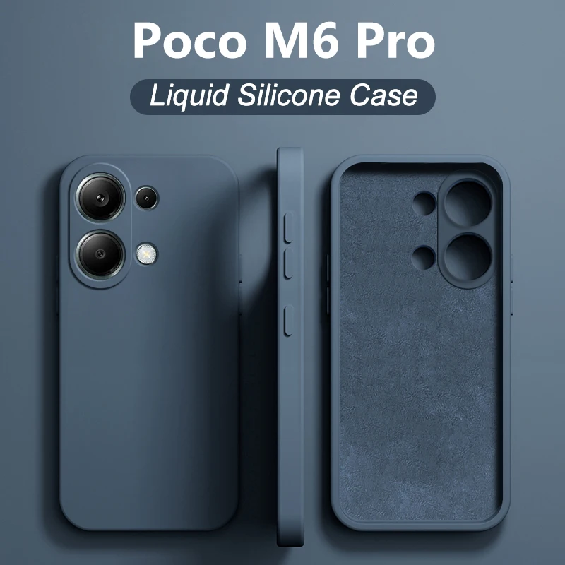 Poco M6 PocoM6 Pro Case Original Square Liquid Silicone Phone Case For Xiaomi Poco M6 M 6 Pro PocoM6 M6Pro Shockproof Back Cover