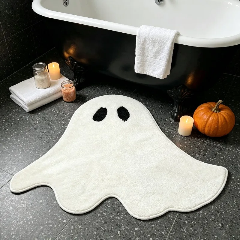 Halloween Ghost Irregular Rug Cute Cartoon Bathroom Decor Carpet Festive Vibe Plush Floor Mat for Bedroom Bedside Soft Fluffy