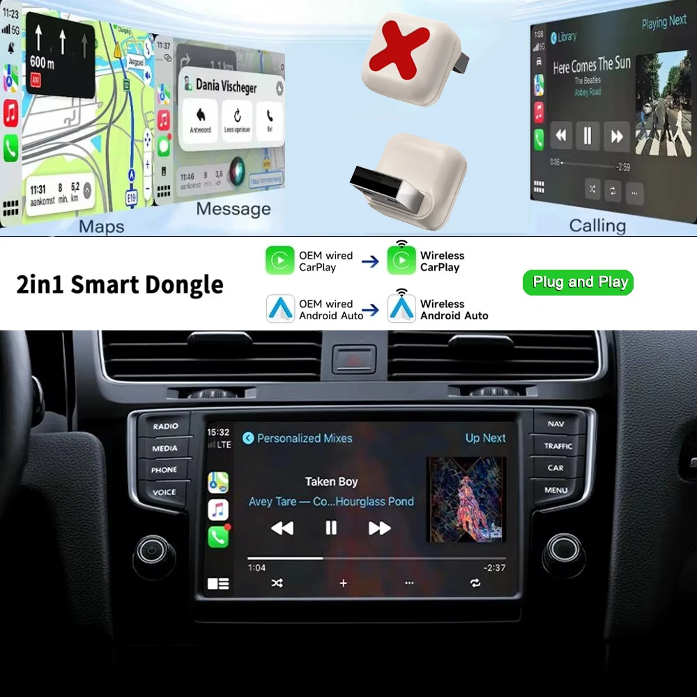 SKILLDRIVE Wireless Carplay Android Auto Adapter USB Type-c 2in1 Smart Dongle Plug and Play For MG GT MG5 RX5 GS ZP ZS Hector HS