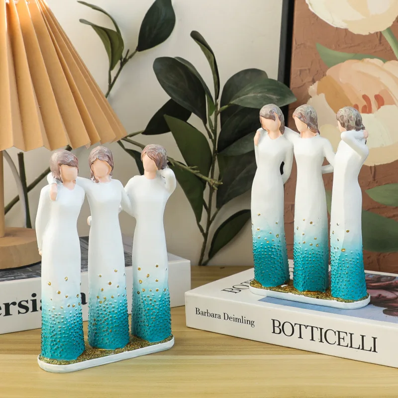 

Three Sisters Resin Abstract Figure Sculpture Hand-Painted Resin Small Statue Craft Desktop Ornament Gift for Friends Sisters