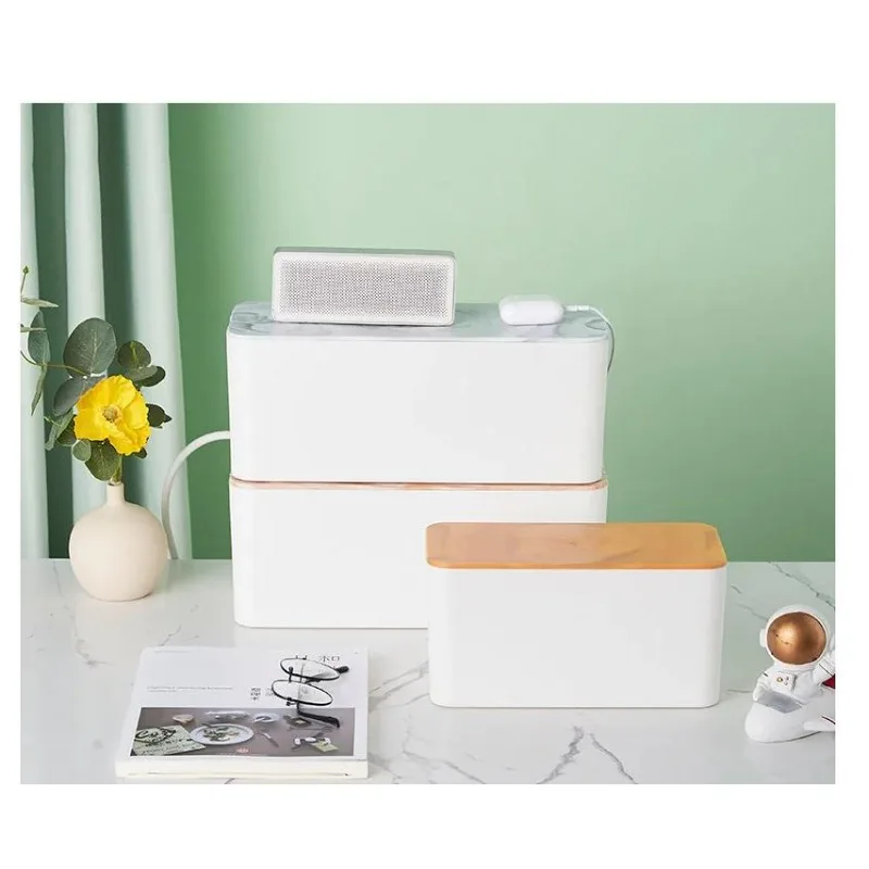 Cable Storage Box Power Strip Case Wooden Power Line Wire Management Organizer Anti-Dust Charger Socket Network Line Storage Bin