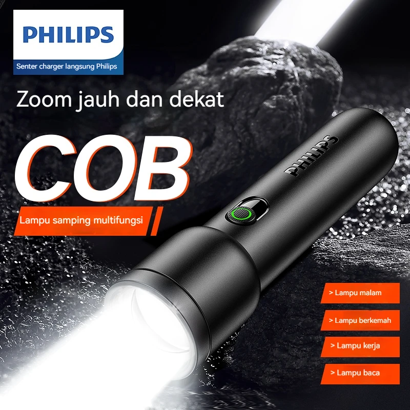 Philips 2024 New EDC Portable Flashlight Rechargeable LED Flashlight with Side Light for Personal Self Defense Camping Hiking