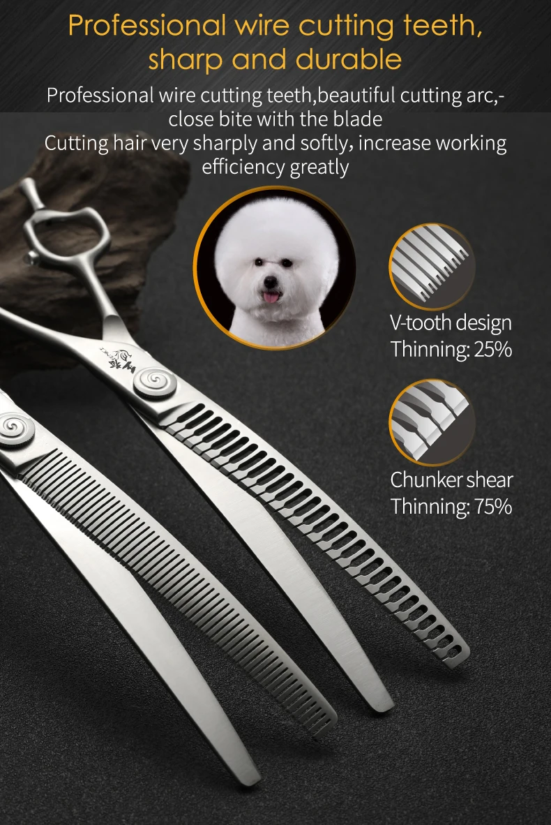 Fenice Hochwertige 7,0/7,5 Zoll professionelle Hundepflegeschere, gebogene Chunker-Effilierschere zum Schneiden von Hundegesicht und Körper – Detail 11