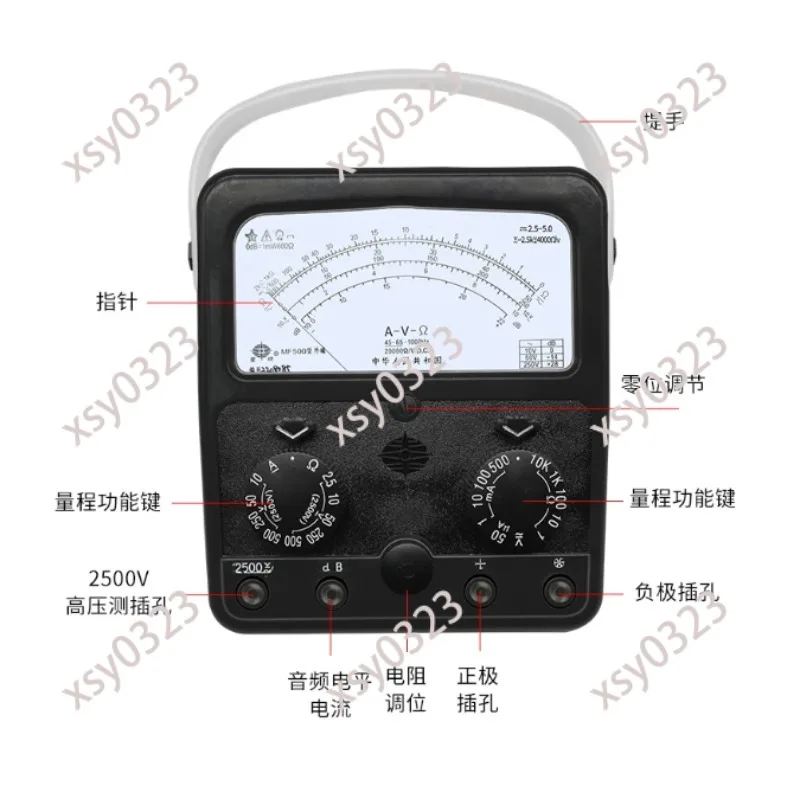 MF500 High Precision Mechanical Pointer Multimeter 2500V Inner And Outer Magnetic Meter Electrical Measurement Tool