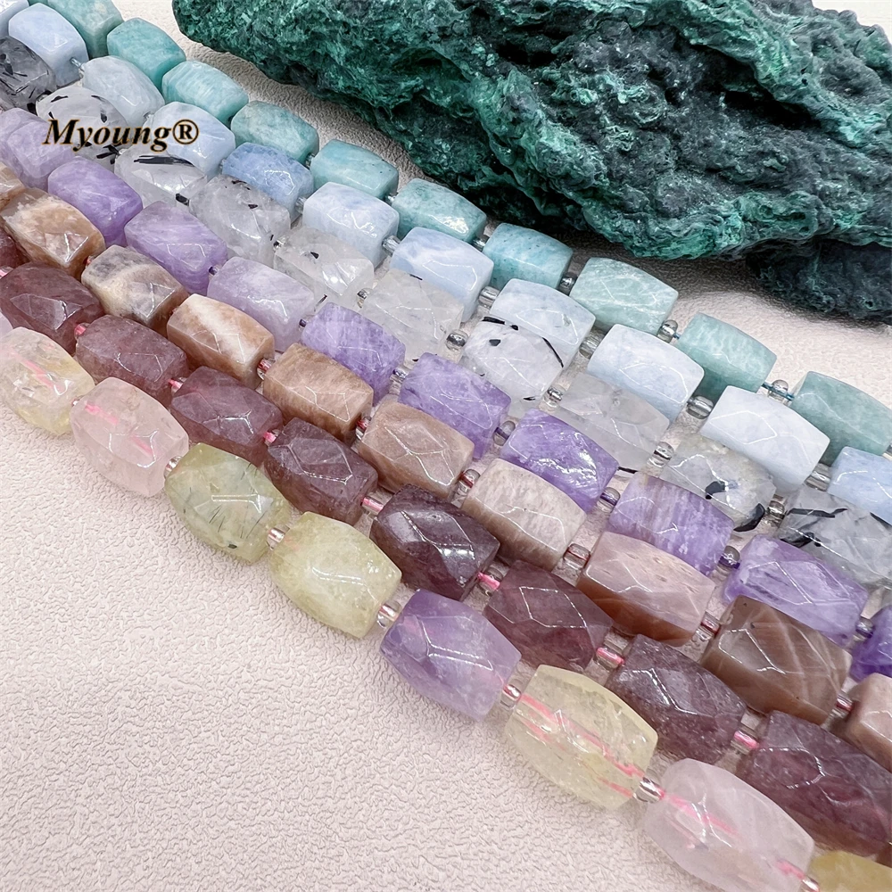 Large Multicolor Faceted Natural Amethysts Rose Quartzs Green Prehnites Amazonites Crystal Stone Cutting Nugget Beads MY2306