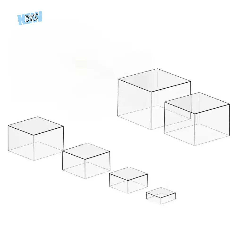 

White /Transparent Acrylic Display Cube Square Shape Stackable Desktop Food Riser Nesting Feature 6 Different Sizes