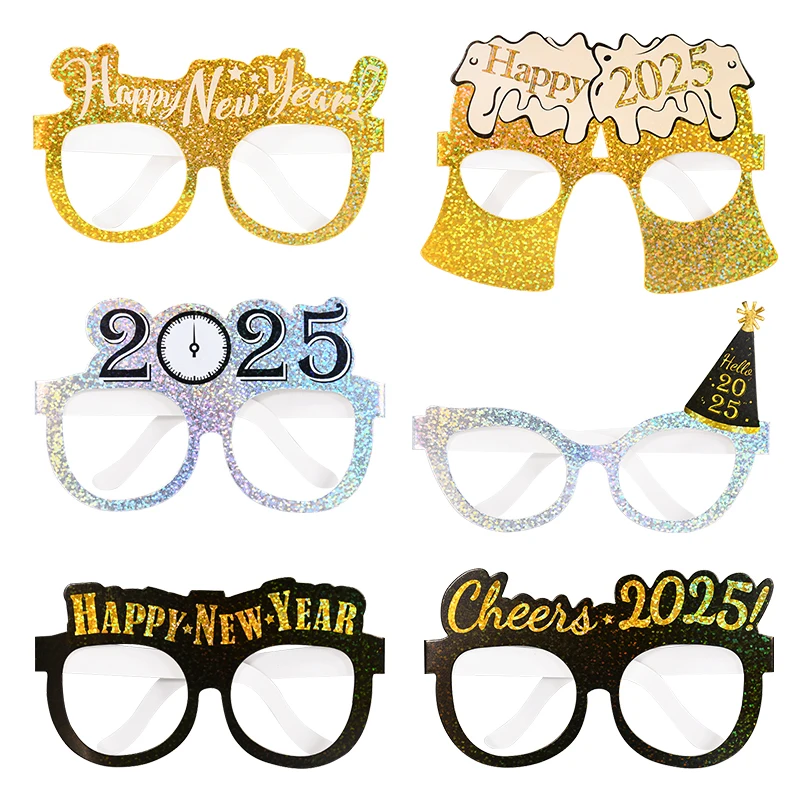 

1Set 2025 Happy New Year Paper Eyeglasses Frame Garland Photo Booth Props Family New Year's Eve Party Decor Christmas Supplies