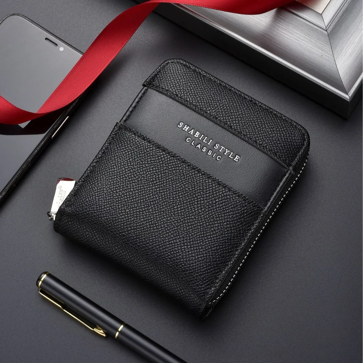 

2025 new men's wallet, short retro pu multi-functional zipper men's simple and fashionable large-capacity card bag