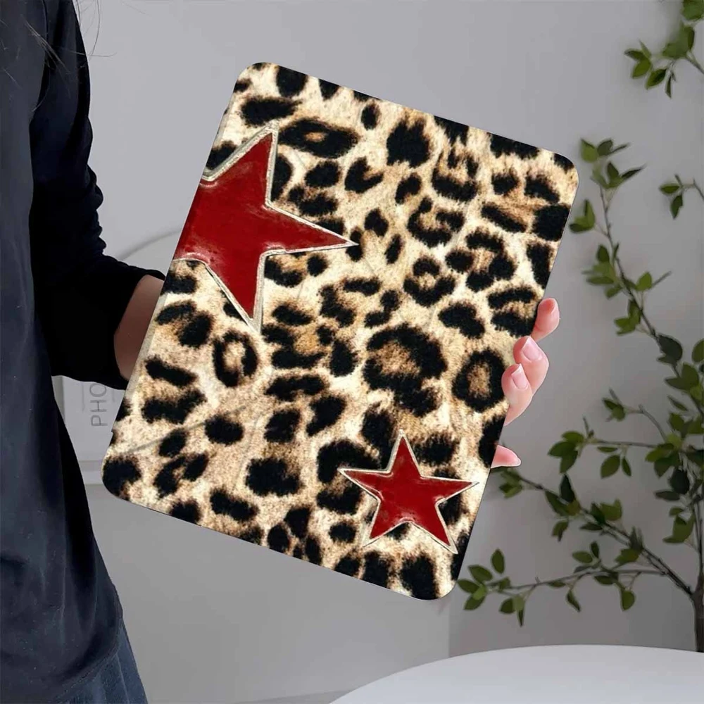 Leopard Print Red Star For Samsung Galaxy Tab A8 A9 A11 S6 S7 S8 S9 S10 FE Plus Lite Protective With Pen Slot Tablet Case
