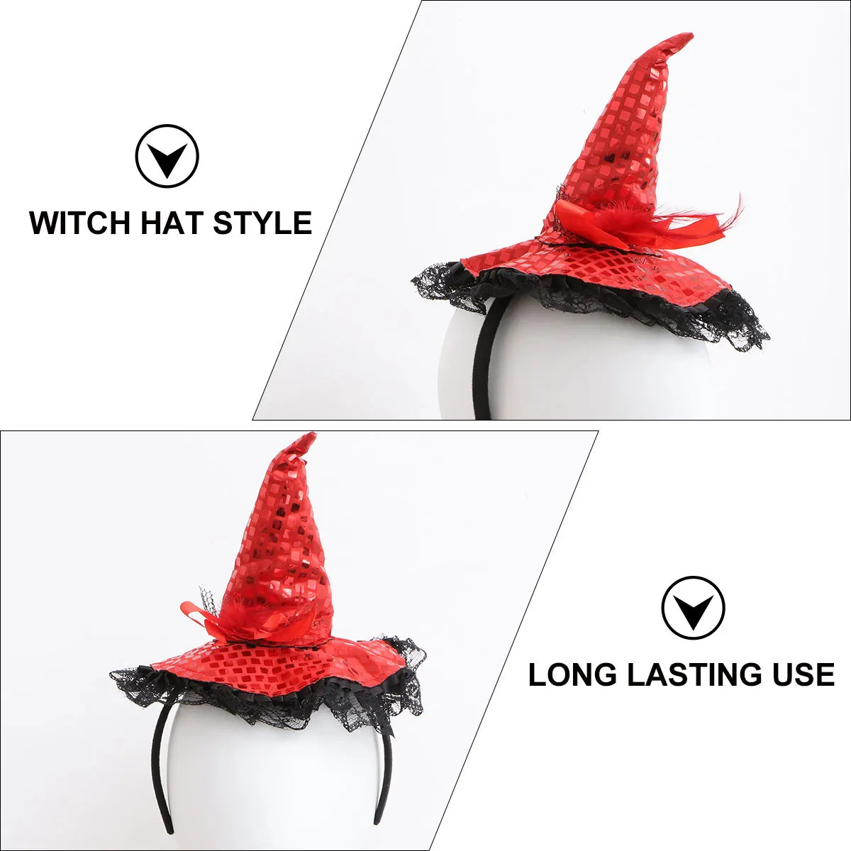 قبعة ساحرة للهالوين الحمراء، عصابة رأس للحفلات التنكرية، لوازم الأداء، متينة تدوم طويلاً، هدية ممتعة للأطفال والأصدقاء