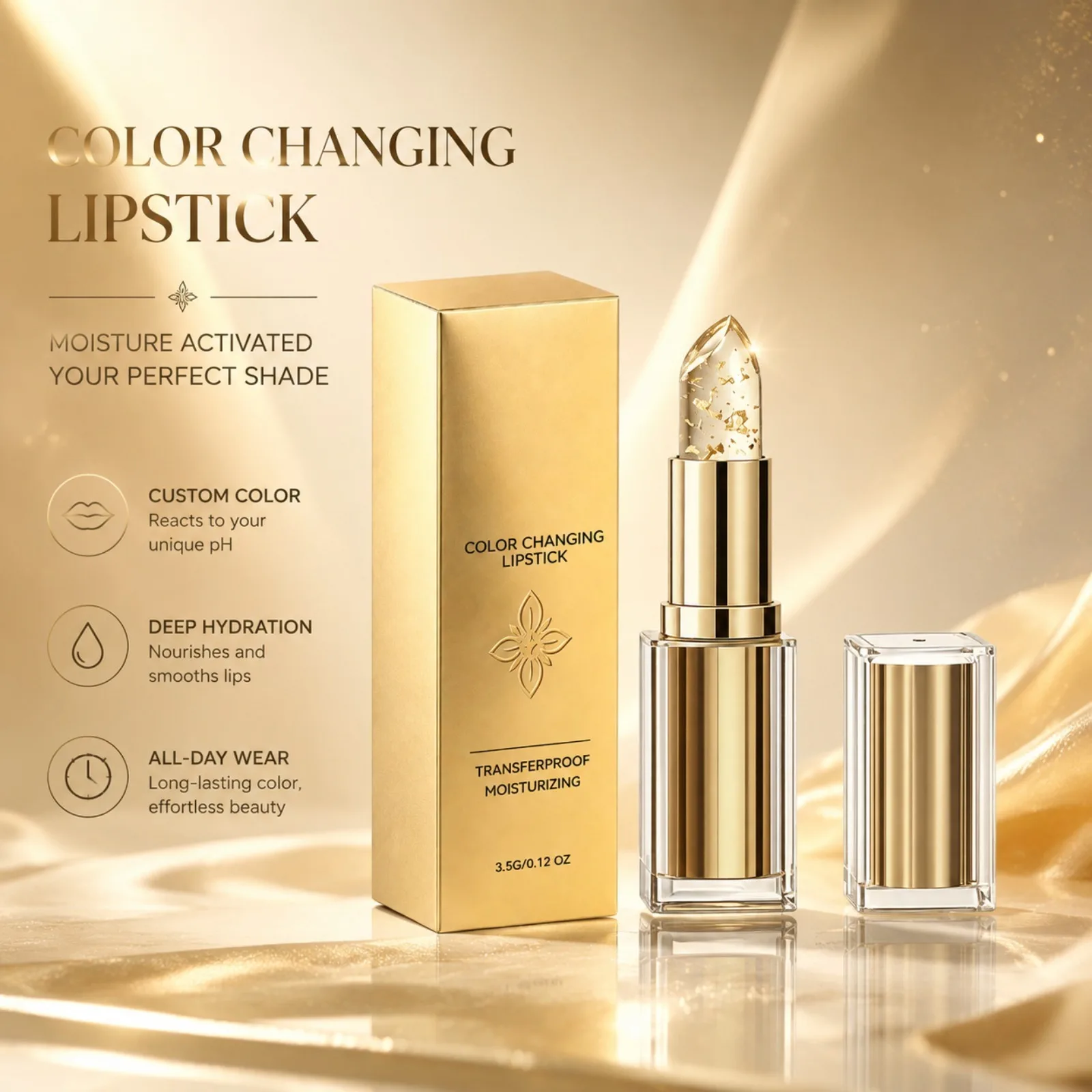 Gold Foil Lipstick Color Changing Lip Balm Long Lasting Moisturizing Lip Gloss Personalized Lip Color Daily Makeup Lip Care