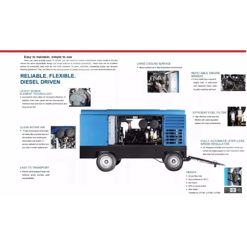 YG Customized Factory Direct Sales Single-stage Portable Trailer Diesel Rotary Screw Air Compressor For Drilling Borehole