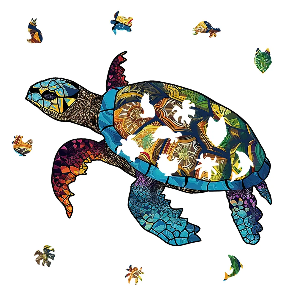Schildkröten-Bild Tier-Holzpuzzle Exquisites A3 A4 A5 3D-Form Holzdekoration Urlaubsgeschenk Puzzle Entspannungsspielzeug