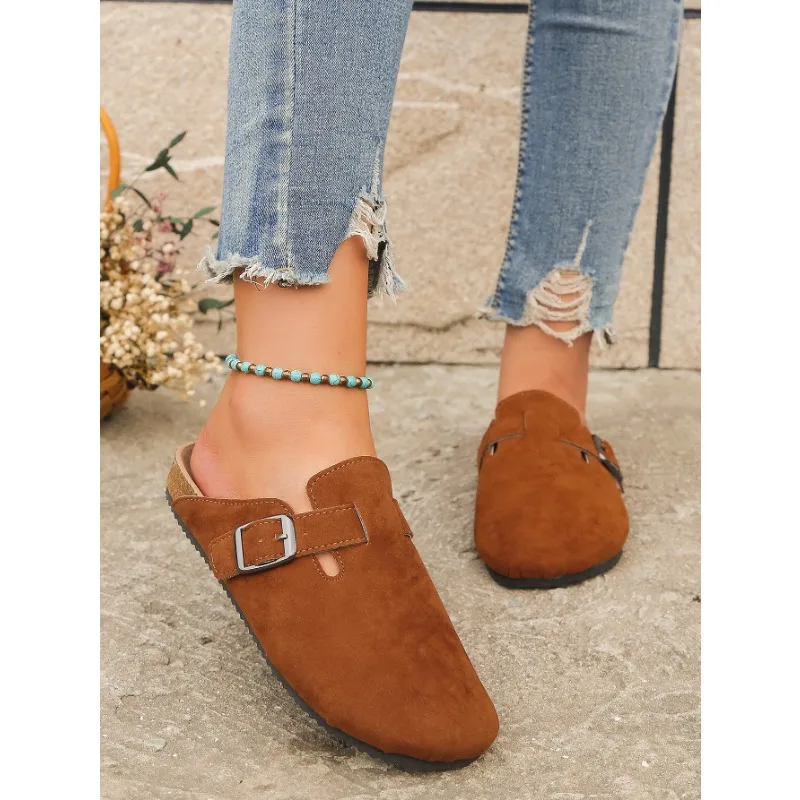 Autumn Women\'s Flat Cork Clogs Shoes Fashion Closed Toe Suede Platform Slippers for Women Outdoor Casual Slides Shoes Zapatos