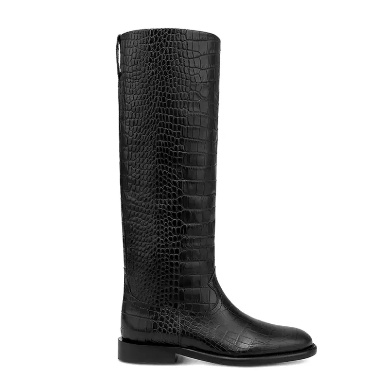 Otoño e Invierno nuevas botas hasta la rodilla de fondo plano con punta redonda para mujer botas de longitud media de moda europea y americana para mujer