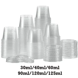 100pcs Disposable Plastic Cup With Lid Clear Sauce Cups Jelly Yogurt Condiment Container Round Ssealed Box Kitchen Accessories