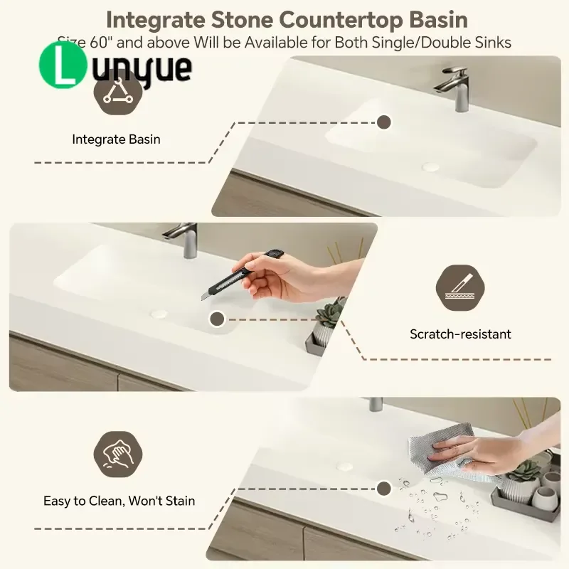 Wall Mount Bathroom Vanity with Sink Big Drawers Integrated Stone Countertop Minimalist Style Modern Washbasin Cabinet for