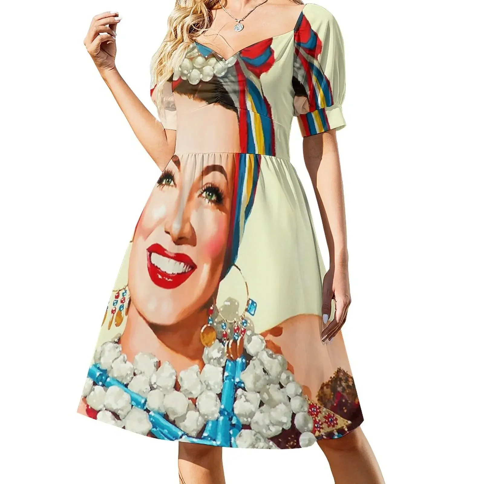 

Painting of Carmen Miranda Short-Sleeved Dress prom dress Woman dresses dress women elegant luxury