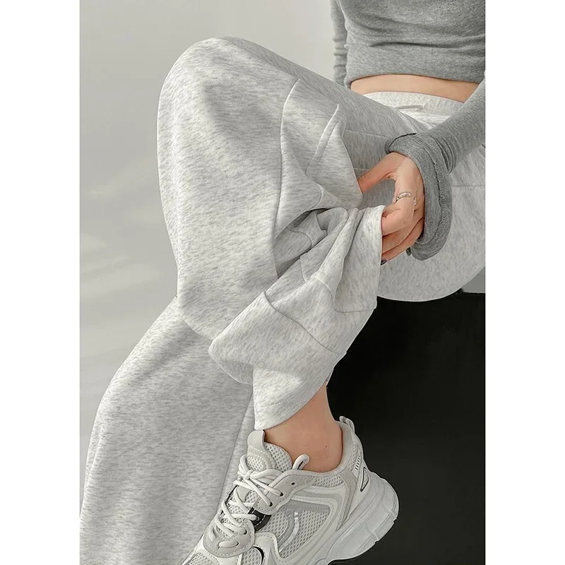 Dame Koreanische Designer Hohe Taille Jogginghose Mädchen Klassische Mode Baggy Feste Hosen Weibliche Bequeme Breite Bein Hosen