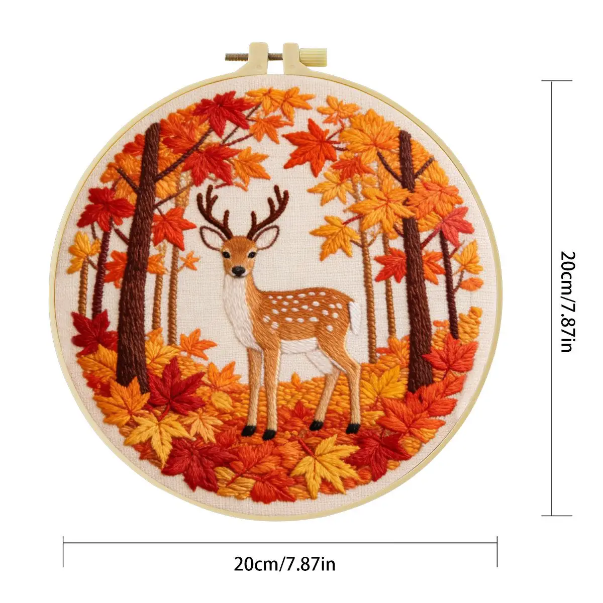 1 Stück 20X20CM/15X15CM 7,87/6,3 Zoll Das Reh im Ahornwald Stickerei-Starter-Kit DIY-Kit DIY-Stickerei-Set Handarbeiten – Detail 2