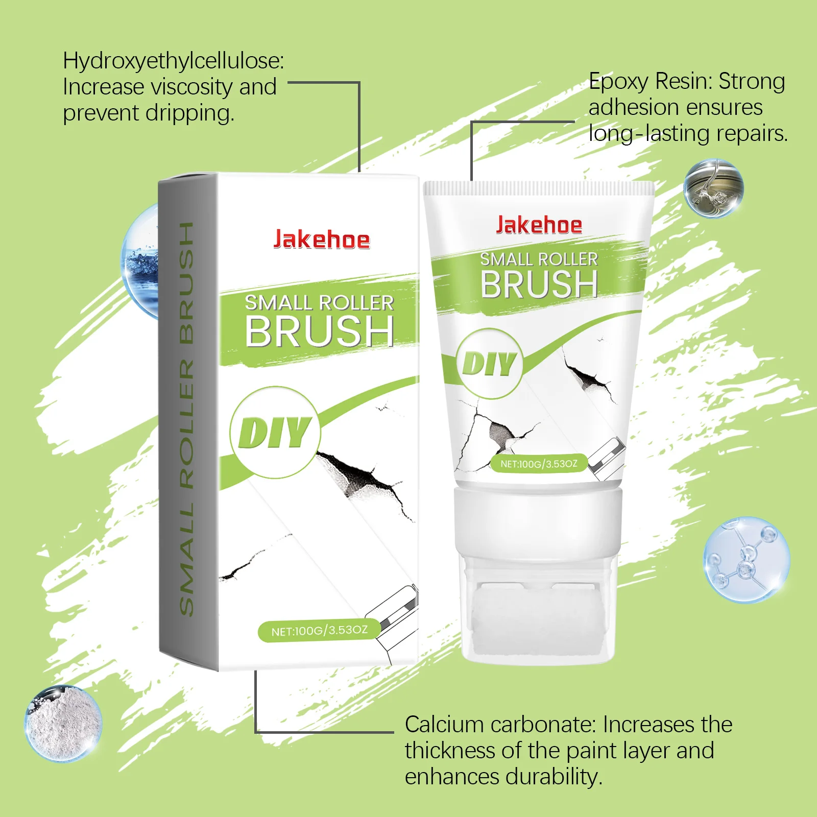 Mała szczotka rolkowa JAKEHOE. Efektywna formuła susząca umożliwia szybką naprawę ścian, oszczędzając czas.