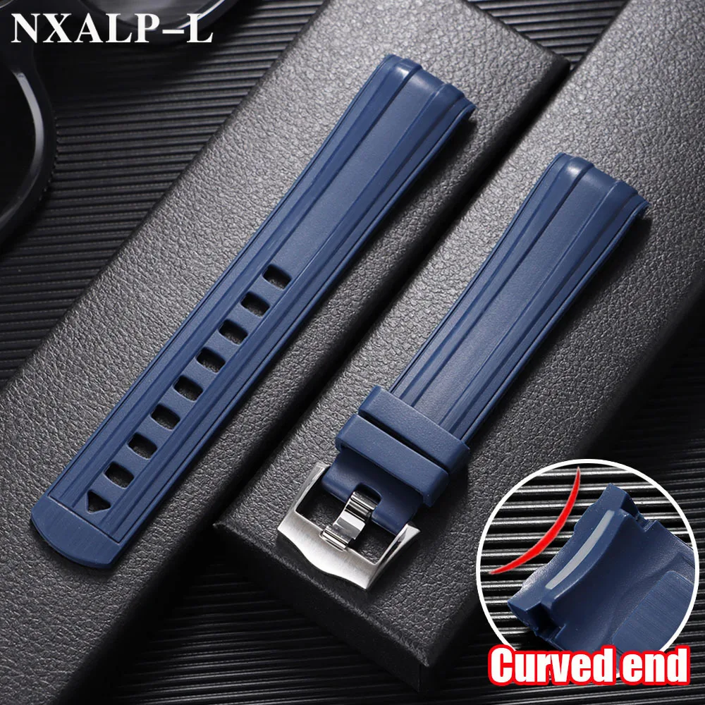 20 mm gebogenes Ende Gummi-Uhrenarmband für Omega Seamaster 300/007 für Speedmaster-Armband Herren-Tauchsport-Silikonarmband