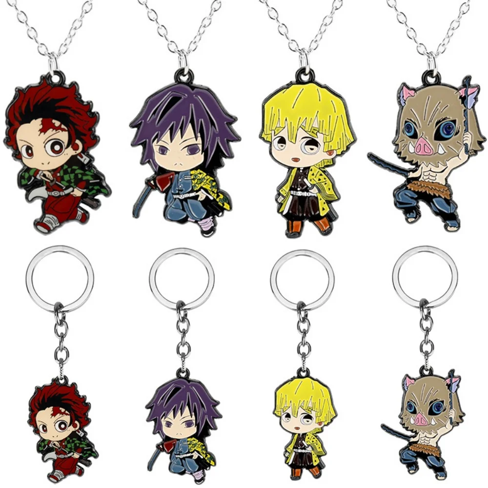 Collar y Llavero de Demon Slayer: Kimetsu no Yaiba, con colgantes de Charcoal Jiro, You Bean, Goodness Yi Yi, Help Volunteer, Joyería de Anime COS