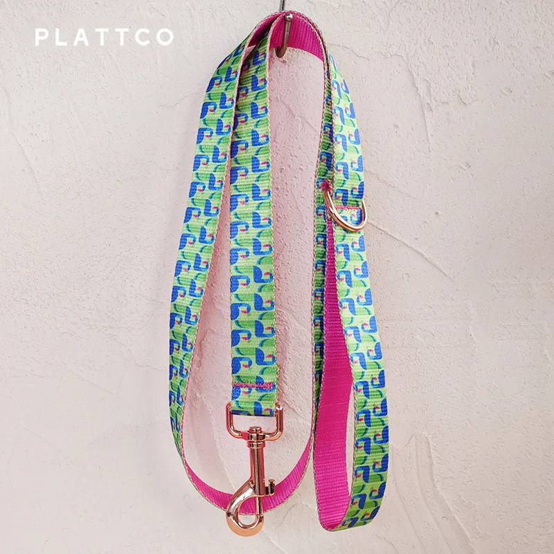 PLATTCO unique design dog leash print DANCING PEACOCK pattern with high-quality rose gold buckle 5 size PDL314RG