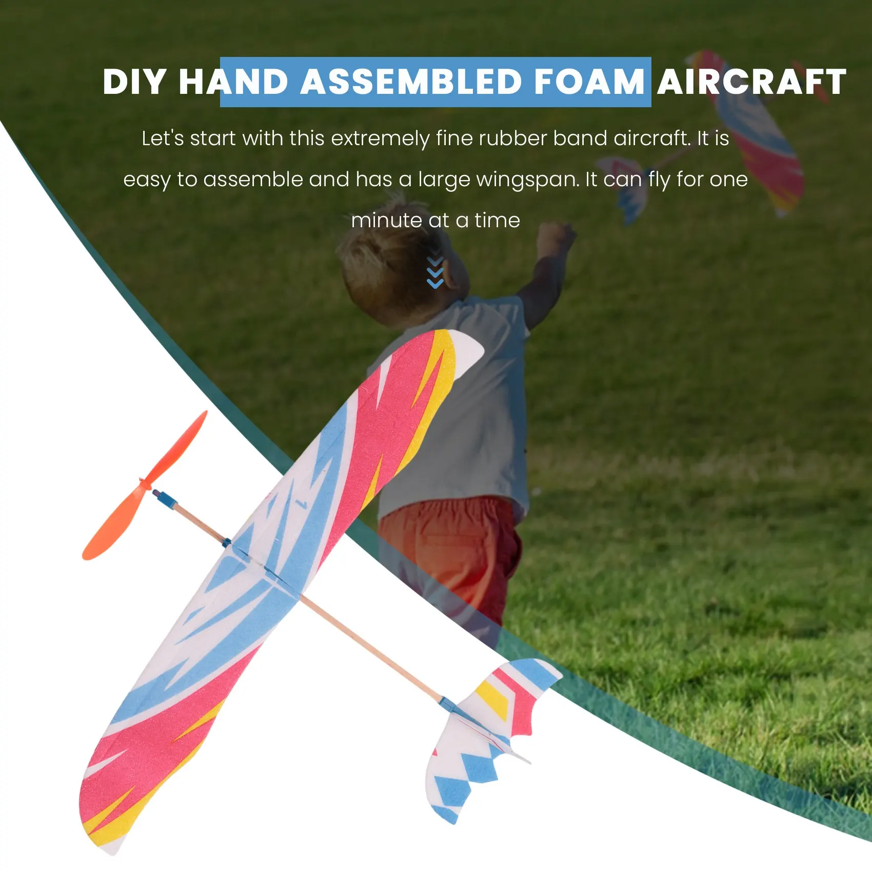 Elastic Rubber Band Powered DIY Foam Plane Model Kit, brinquedo educativo aeronave