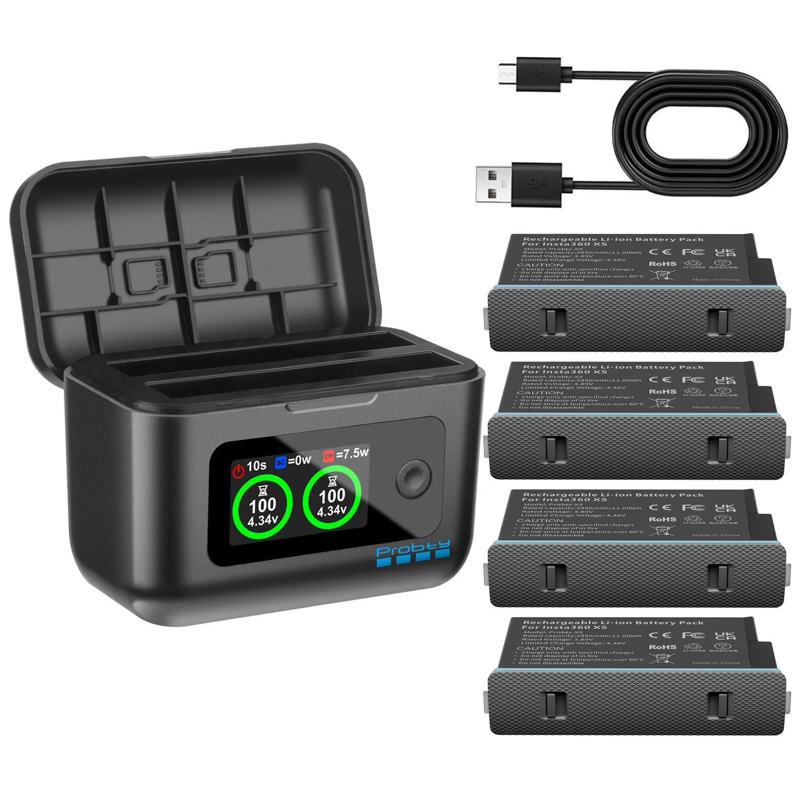 

For Insta360 X5 Battery 2850mAh And LCD 2-Slot Fast Charge Box for Insta360 ONE X5 Battery Power Accessories tester