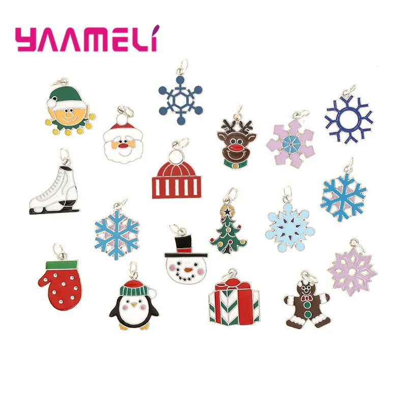 

17Pcs/lot Christmas Cartoon Snowflake Snowman Tree Enamel Charms For Jewelry Making Diy Pendant Neacklace Bracelet Accessaries