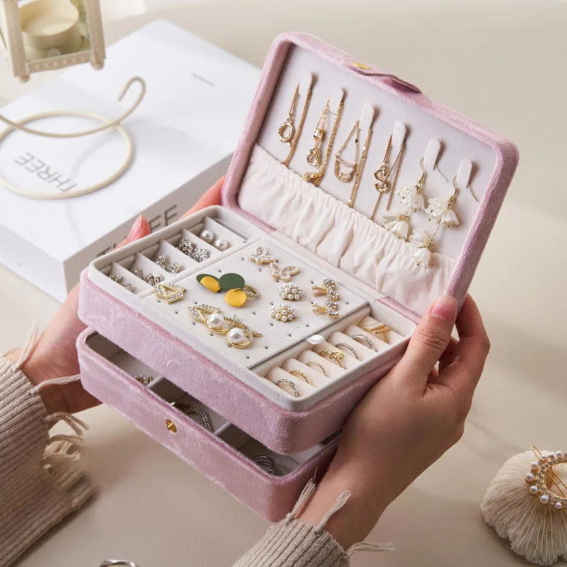 Light Luxury Style Portable Jewelry Box Jewelry Mother\'s Day Jewelry Case Box Button Leather Storage Jewelers Gift Box for Mom