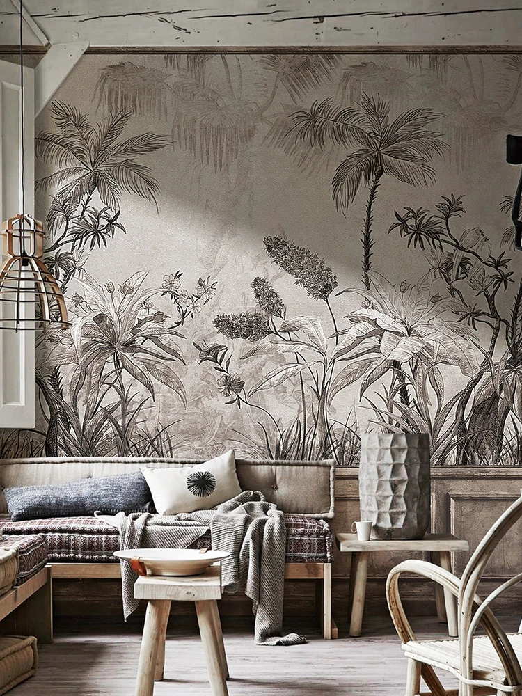 custom French retro rainforest wallpaper for living room dining room TV background mural tropical art wall paper papier peint