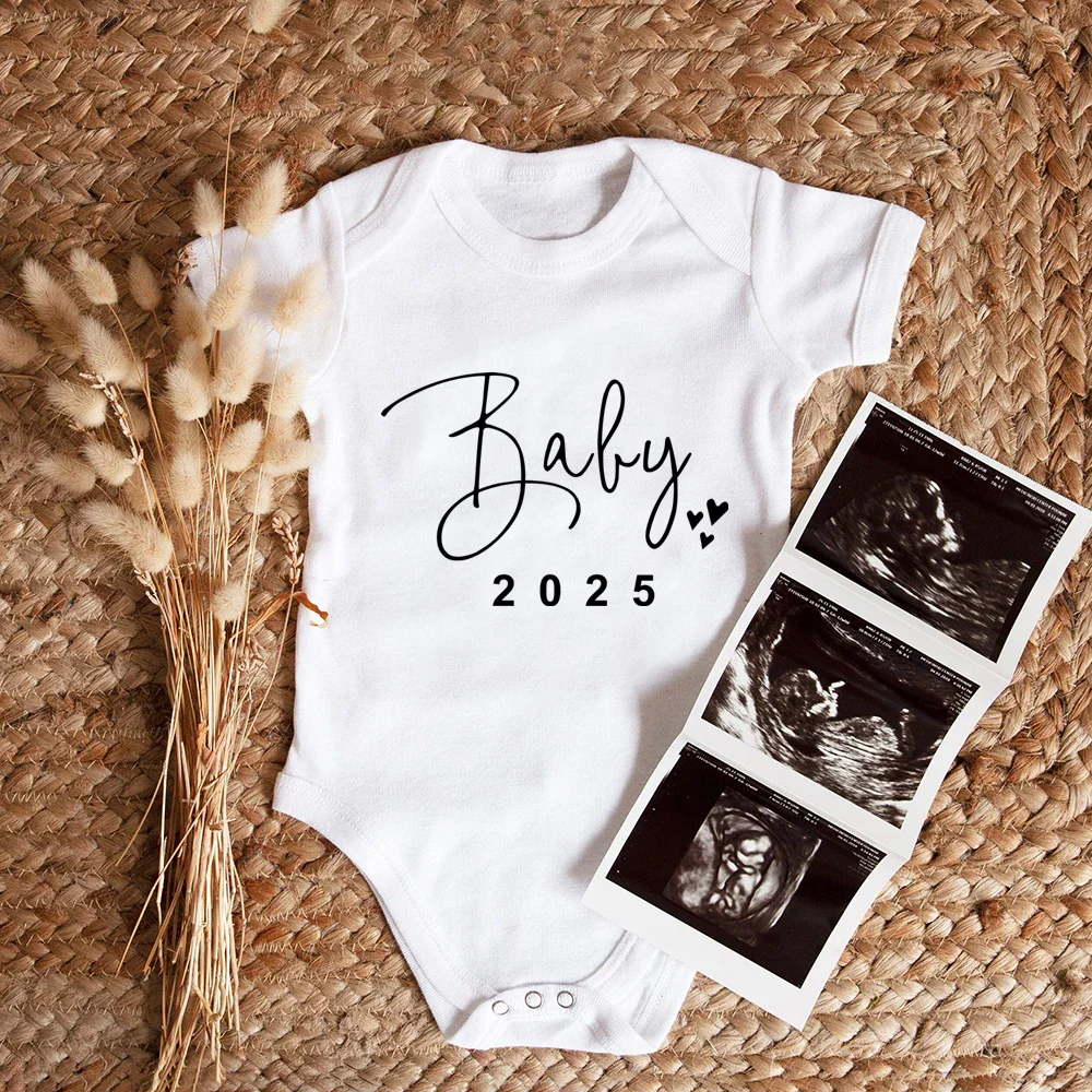 

Baby 2025 Pregnancy Announcement Newborn Baby Bodysuits Cotton Summer Boys Girls Romper Jumpsuit Clothes Outfit