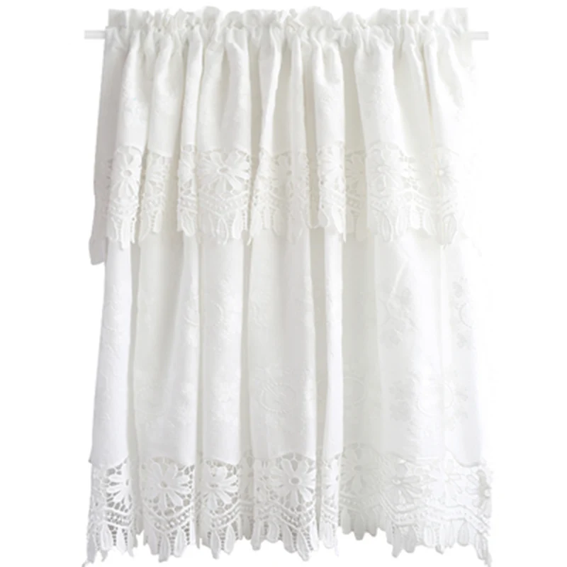 Hollow Embroidery Small Short Kitchen Roman Curtains White Lace Tulle Half Door Bay Bedroom Window Decor Curtains Cortinas 2