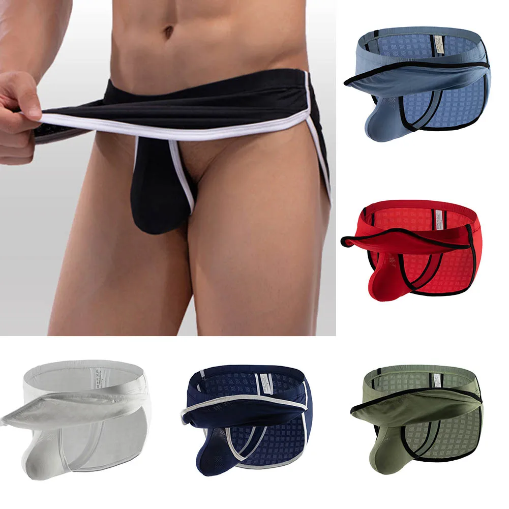 Men  Arrow Pants Separate Pouch Trunks Briefs Comfy Layered Underpants Tangas Underwear Mesh Stretchshorts