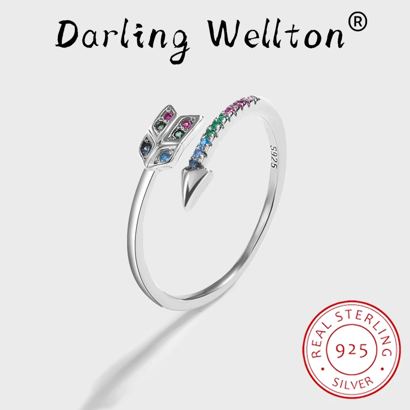 

NEW Creative Rainbow Couple Ring For Women Irregular Aarrow Leaves Full Of Diamond Sterling Silver Valentine's Day Jewelry