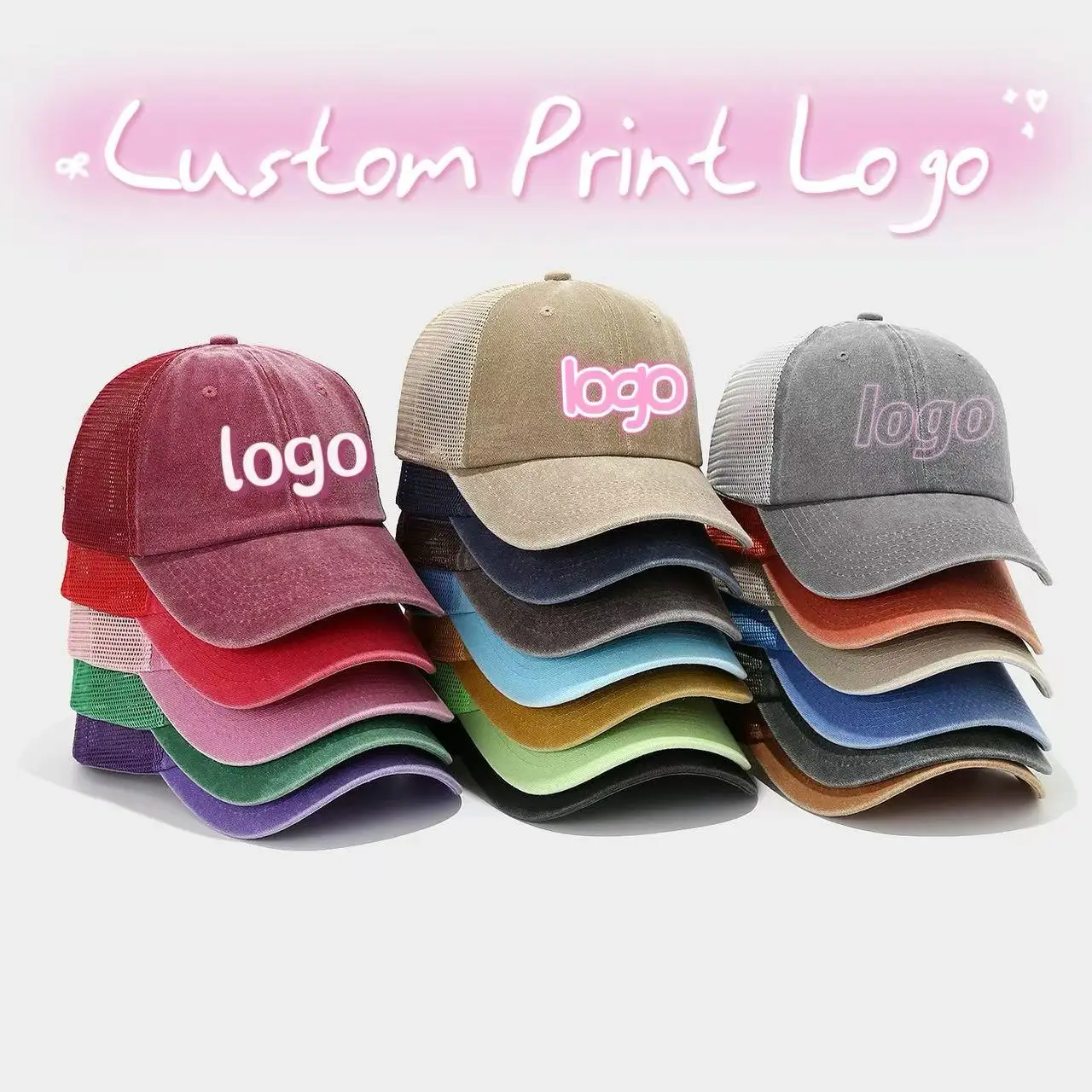 Customized Printed Logo Washed Do Old Mesh Breathable Baseball Caps Men's And Women's Fashionable And Versatile Duck Tongue Hats