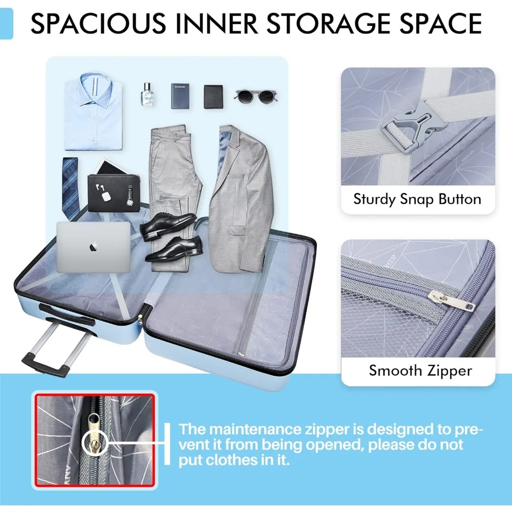 حقيبة ABS صلبة خفيفة الوزن مع 4 عجلات عالمية، قفل TSA، كبيرة 28 بوصة، أزرق فاتح للسفر