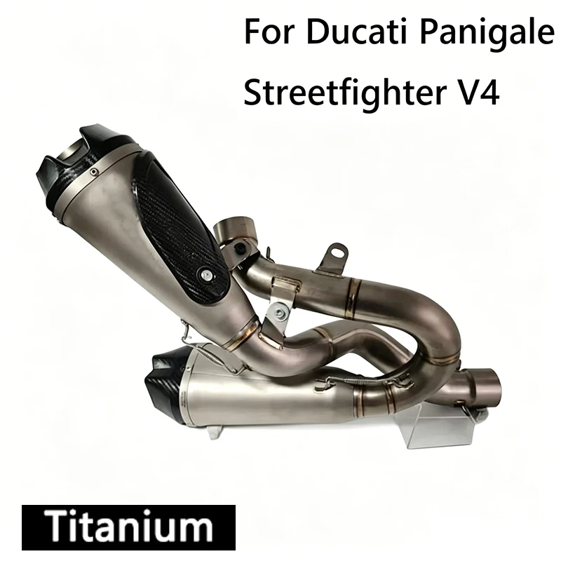 Motorcycle Exhaust Titanium Alloy Middle Tail Link Pipe Carbon Muffler for Ducati Panigale Streetfighter V4 Escape System