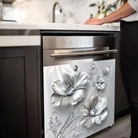【S】Silvery Floral Rhinestone Decal Kitchen Fridge Dishwasher Sticker Self-Adhesive Removable Wall Decals Home Decor 4