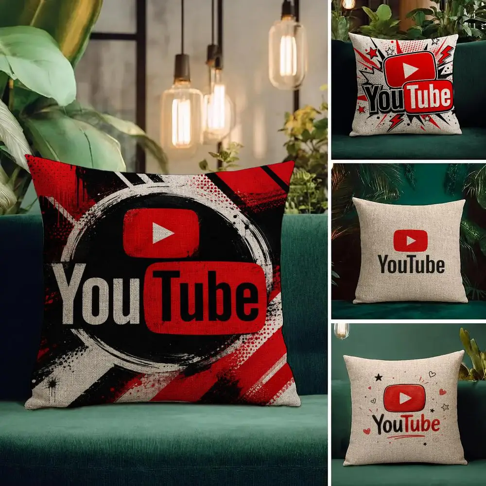 Brand YouTube Cushion Cover Natural Linen Pillowcase Set Cushion Cover for Sofa Bedroom Chair