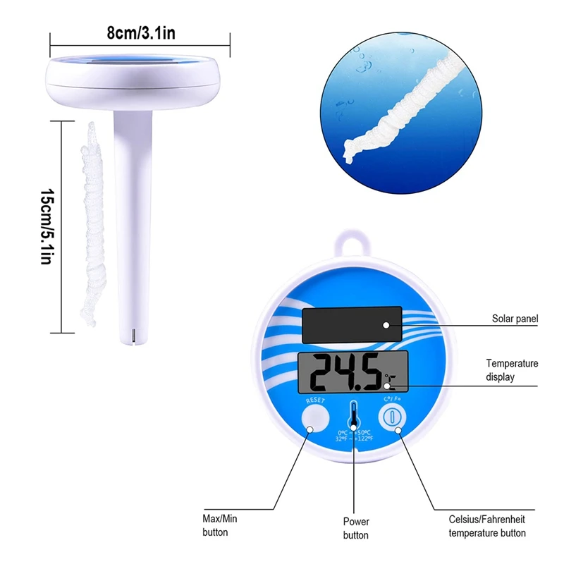 Schwimmendes Pool thermometer drahtloses Schwimmbad temperatur thermometer leicht zu lesen, Solar digitales Pool thermometer