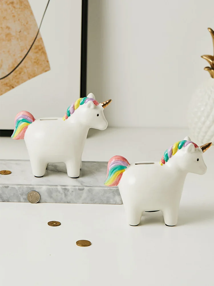 Ins Popular Nordic Desktop Organizer Cartoon Animal Unicorn Money Box Coin Storage Holder Cute Ceramic Piggy Bank For Kids