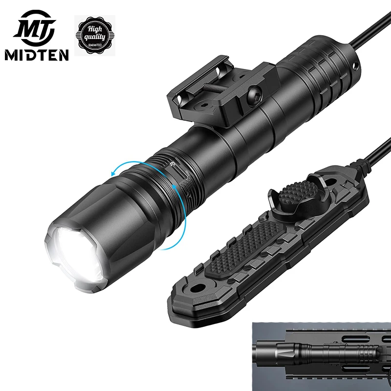 

MidTen 1800 Lumens Tactical Rifle Light Remote Pressure Switch Picatinny Rail Rechargeable Flashlight Strobe Mode