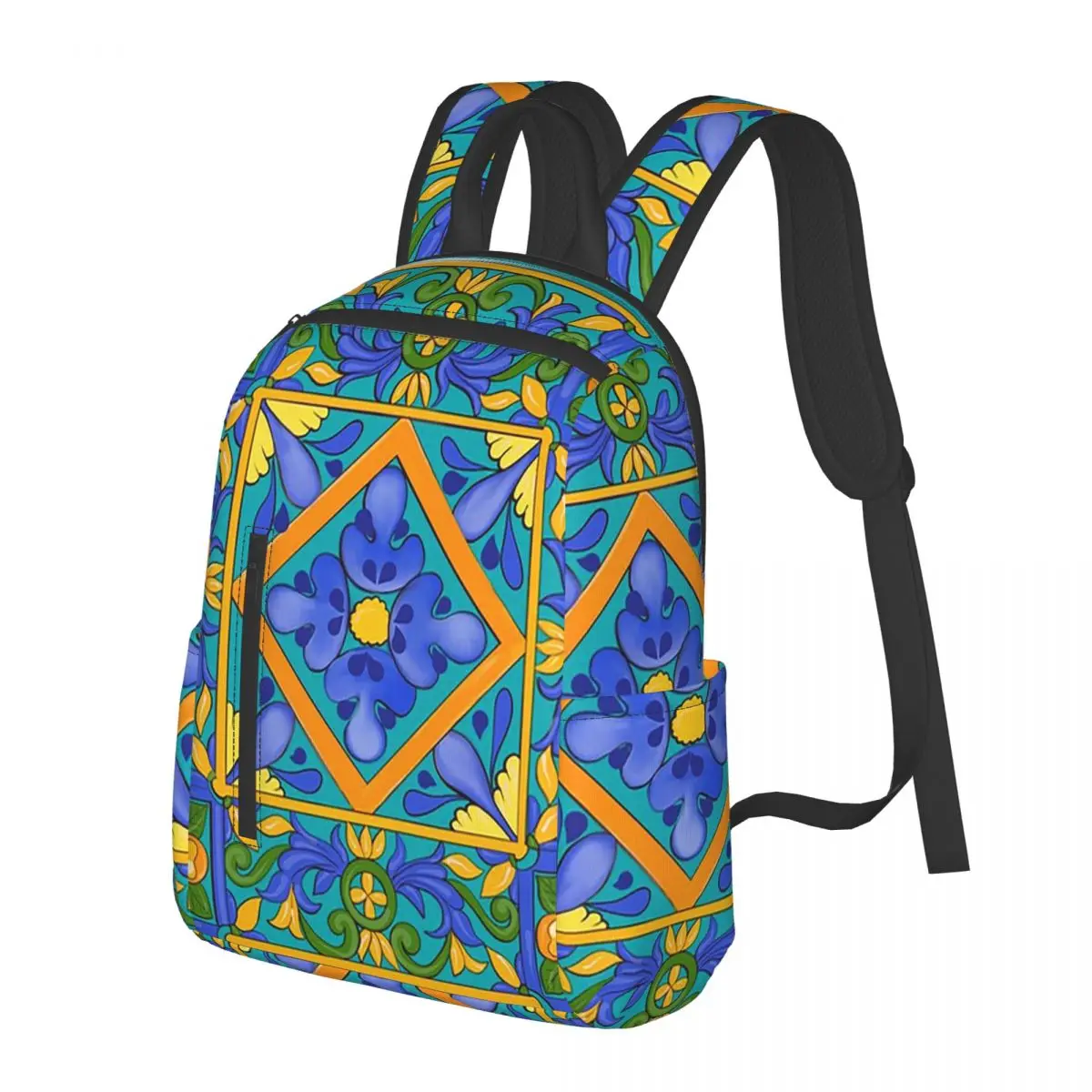 

Summer ,Sicilian Tiles ,majolica,lemons ,Mediterranean Student Backpack School Bag Hiking Travel Daypack Bookbag Shoulder Bags