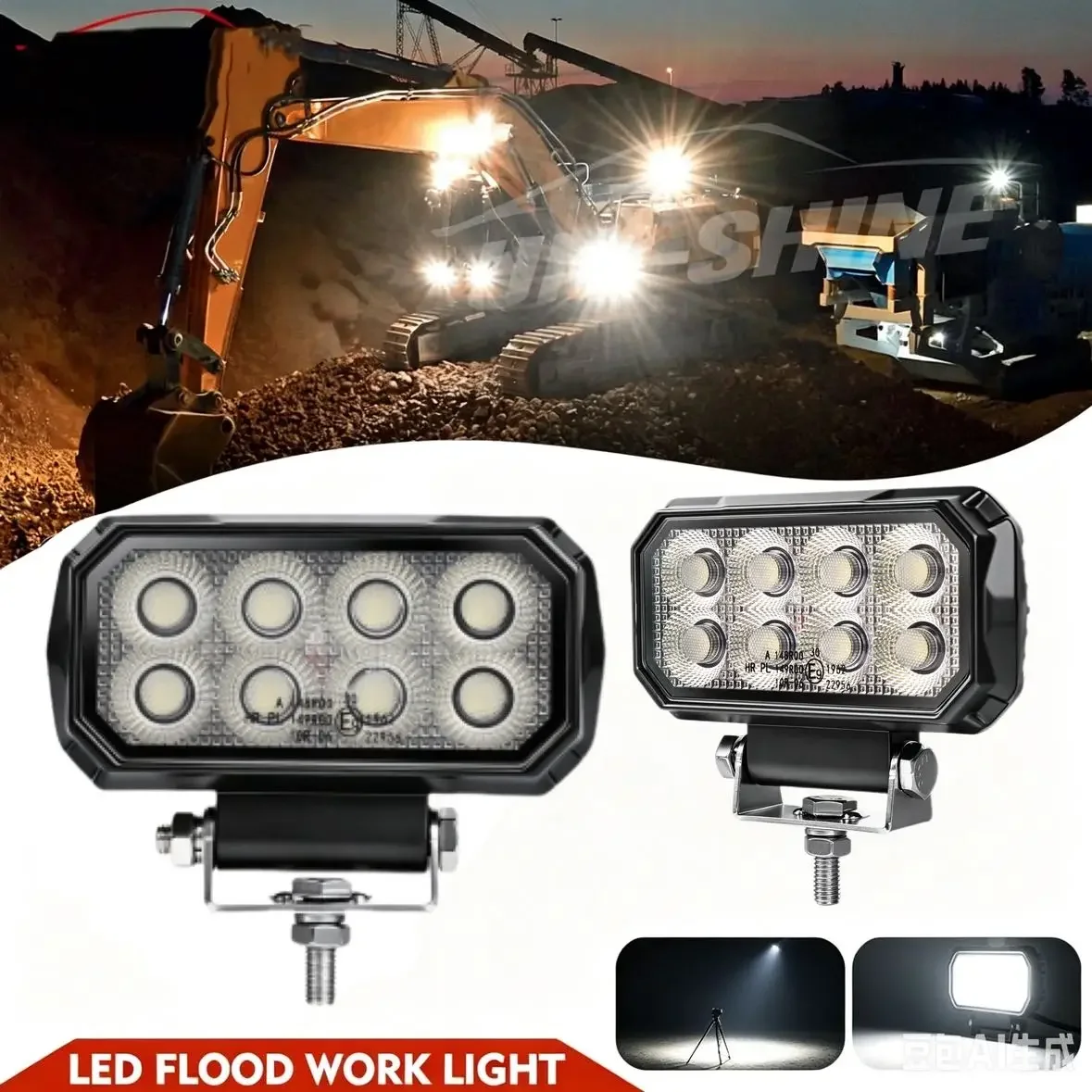 HAOLIDE 12V 24V 8LED Work Light IP68 Flood Beam LED Diving Work Light for Excavator Dozer Loader Tractor Truck off-road use