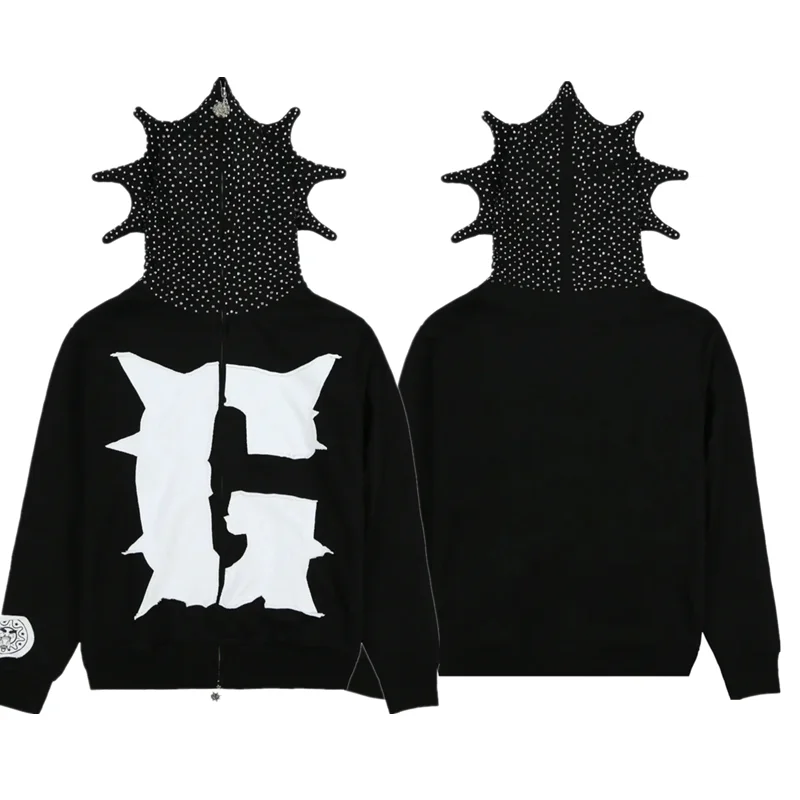 Gothic Punk Sweatshirt Streetwear Women Print Long Sleeve Hoodies Casual Zipper Jacket Hooded Tops Y2K Skull Unisex Cardigan