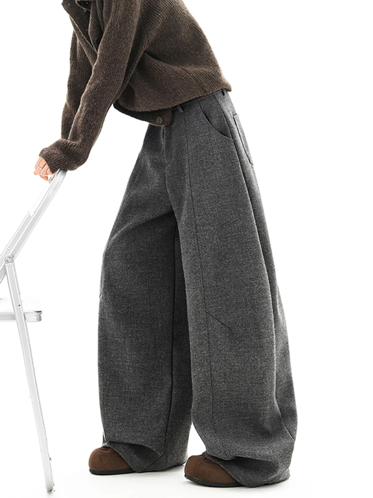 

Thiened Woolen Wide Leg Pants Men's Casual Brand Heavy Loose Dra Straight Leg Casual West Pants Retro Deep ay