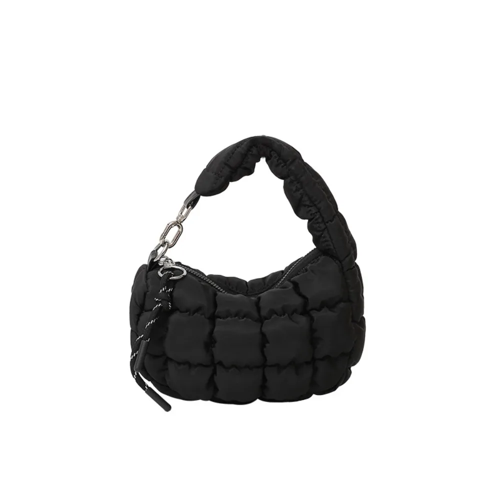 

Cute Sweet Bubble Cloud Handbag Korean Style with Pendant Pleated Dumpling Bag Zipper Solid Color Rhombus Plaid Handbag Women